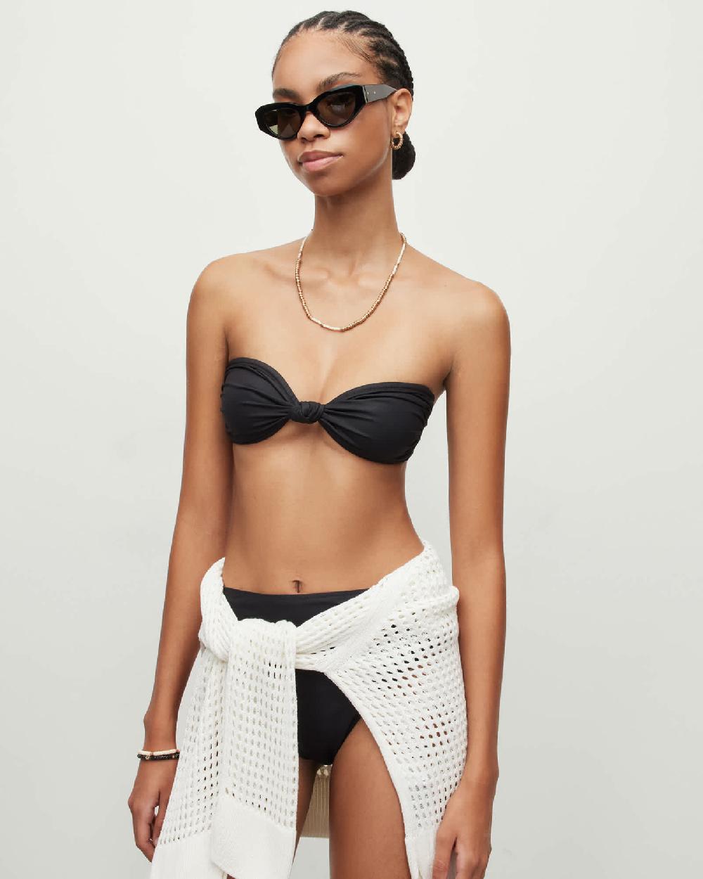 All Saints Emma Bandeau Knot Bikini Top Liquid Black