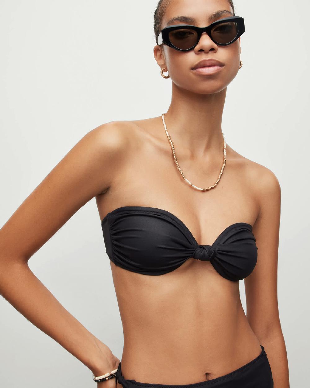 All Saints Emma Bandeau Knot Bikini Top Liquid Black