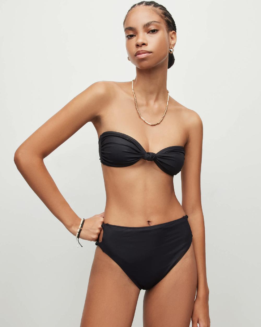 All Saints Emma High-Rise Knot Bikini Bottoms Liquid Black