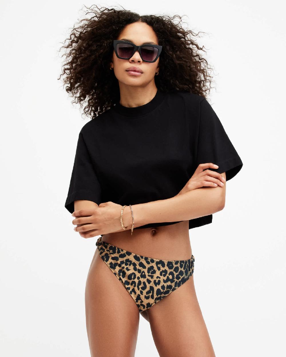 All Saints Emma Knotted Animal Print Bikini Bottoms Leopard Brown