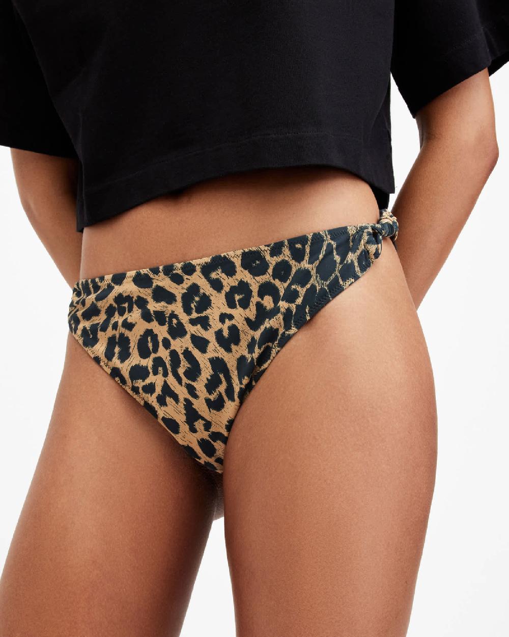 All Saints Emma Knotted Animal Print Bikini Bottoms Leopard Brown
