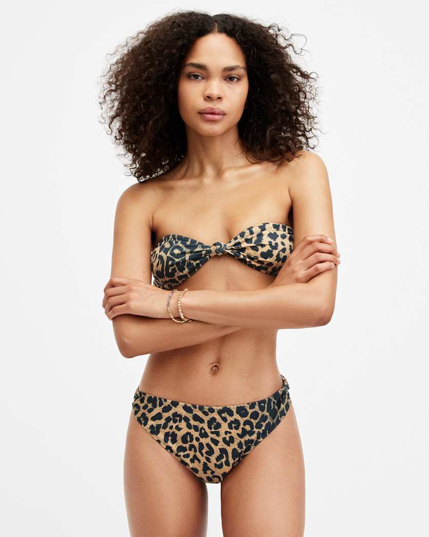 all saints Emma Leopard Print Bandeau Bikini Top Leopard Brown
