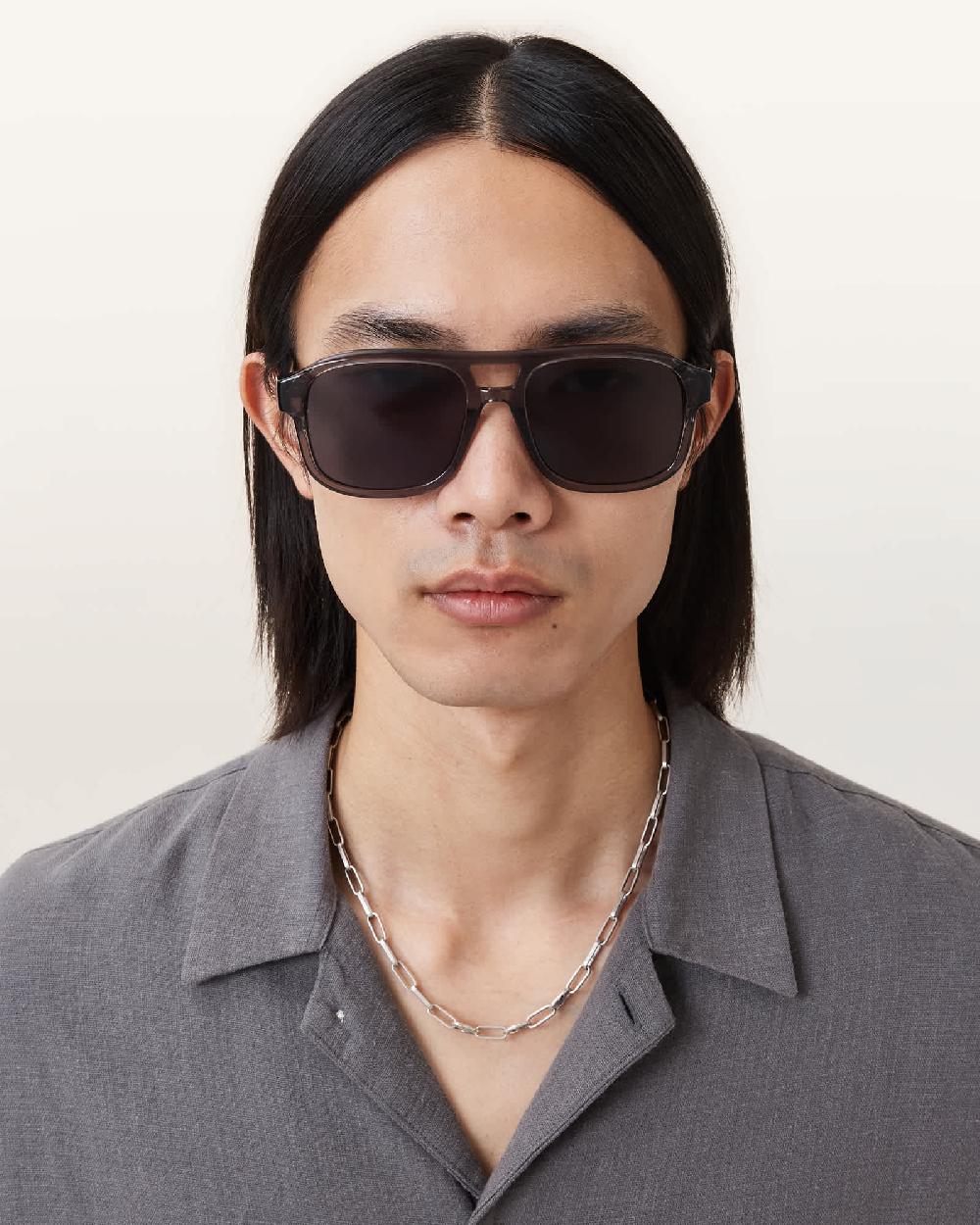 All Saints Enzo Acetate Aviator Sunglasses Dark Grey