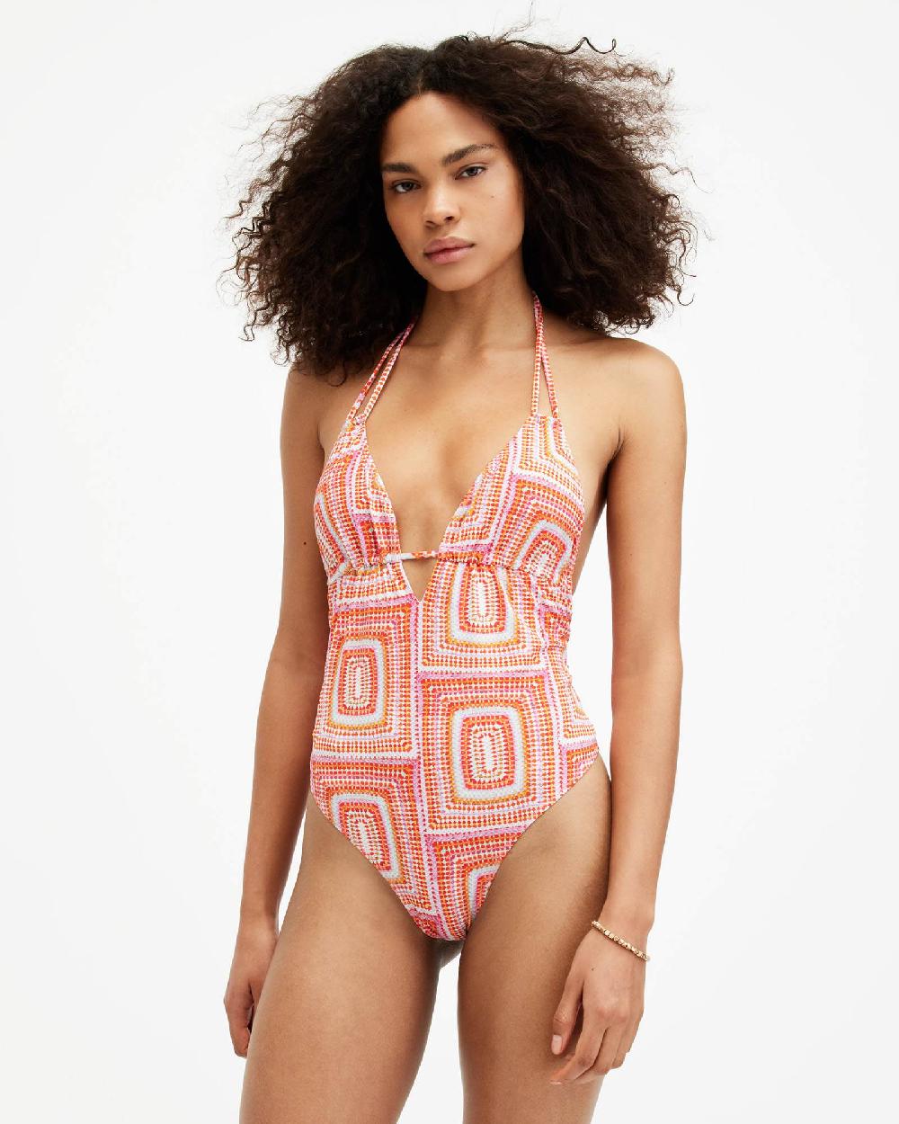 All Saints Erica Adjustable Halterneck Swimsuit Luisa Orange