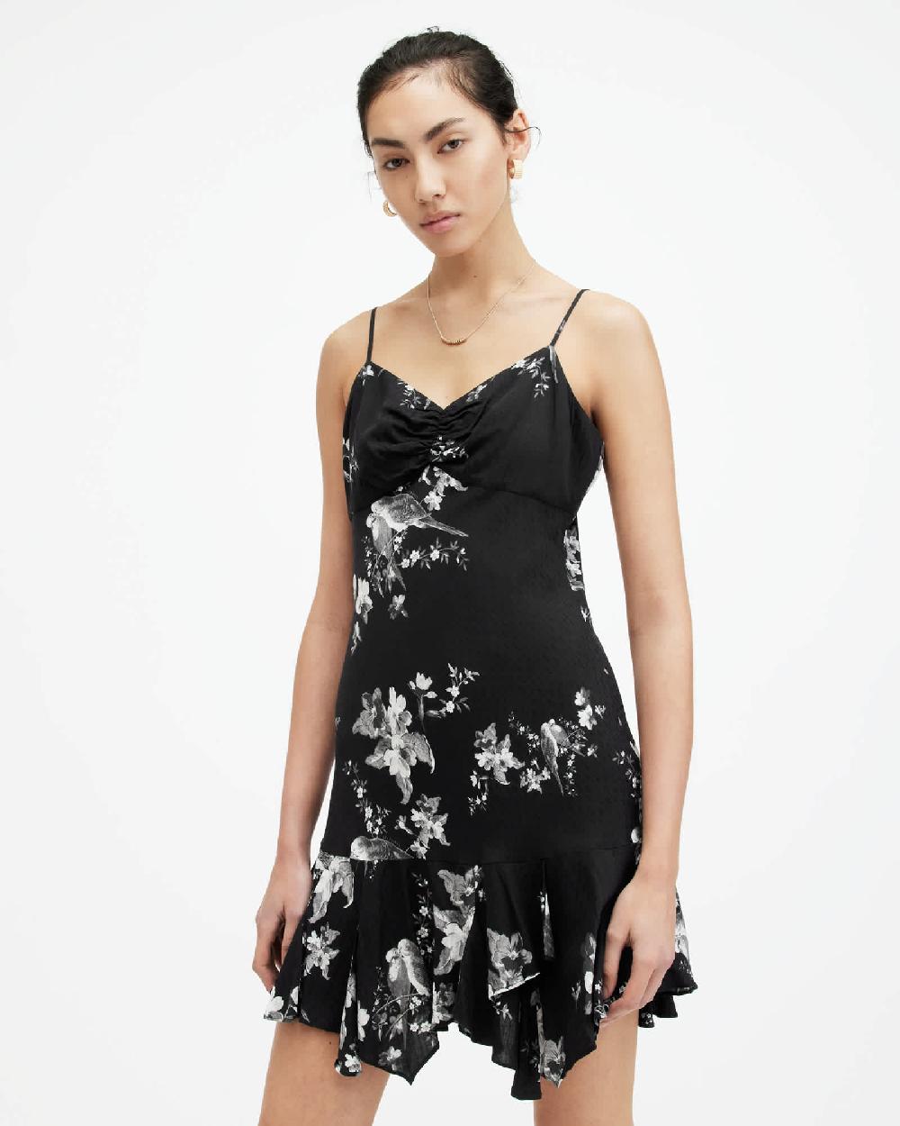 All Saints Erica Iona Jacquard V-Neck Mini Dress Black