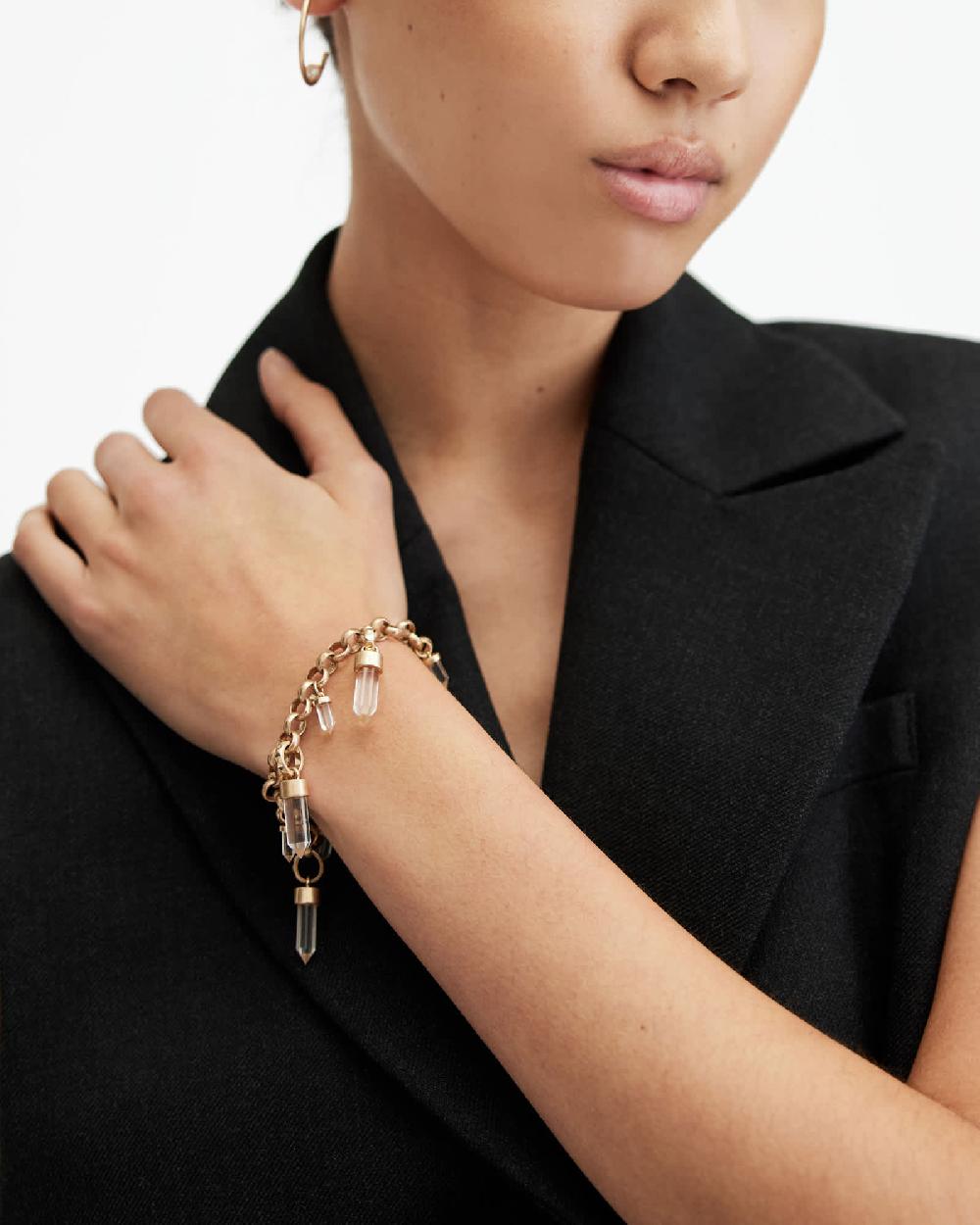 All Saints Eryka Gold Tone Pendant Bracelet WARM BRASS/CRYSTAL