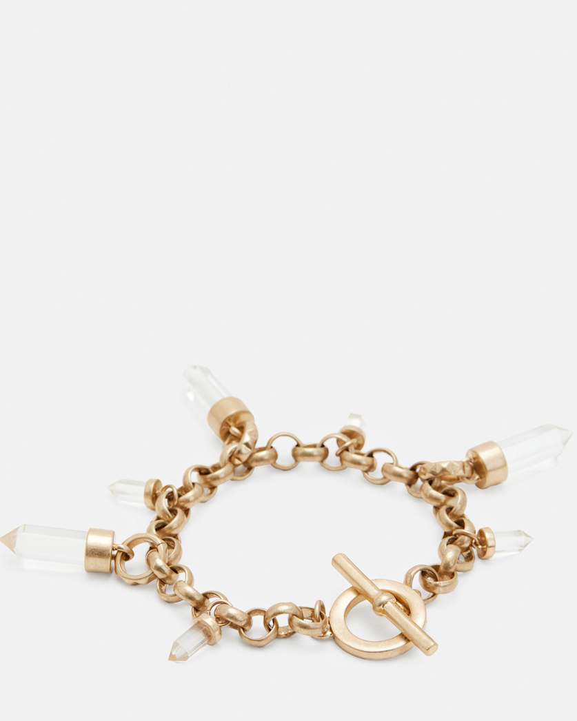 all saints Eryka Gold Tone Pendant Bracelet WARM BRASS/CRYSTAL