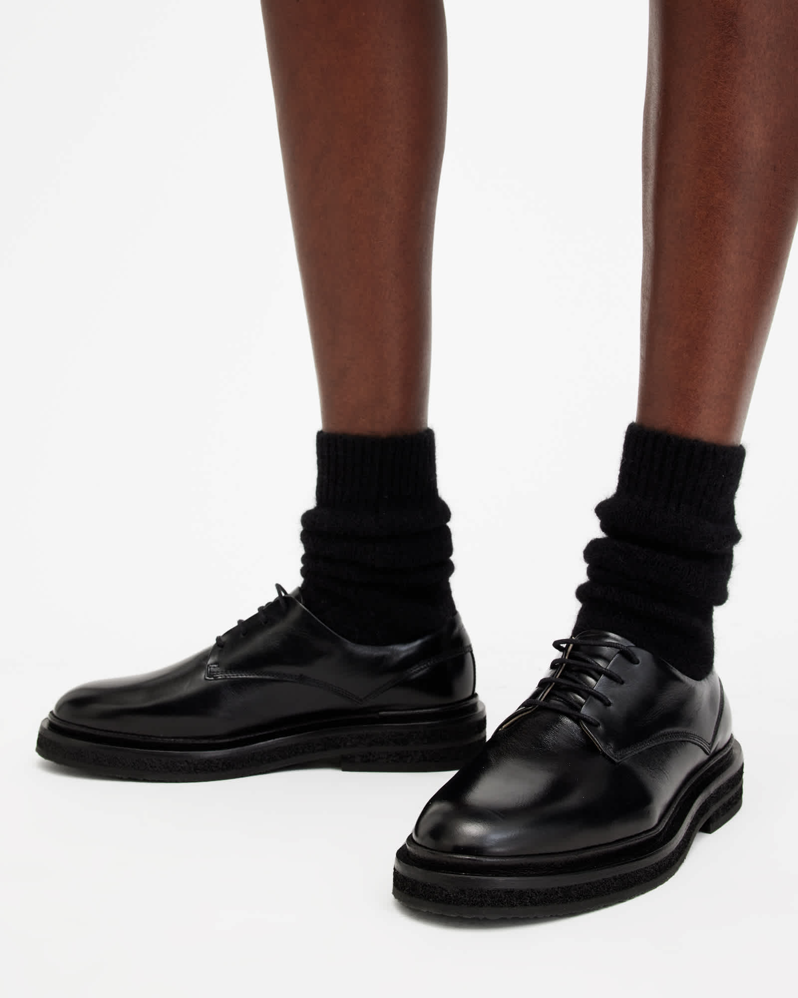 All Saints Escher Leather Lace Up Shoes Black Shine