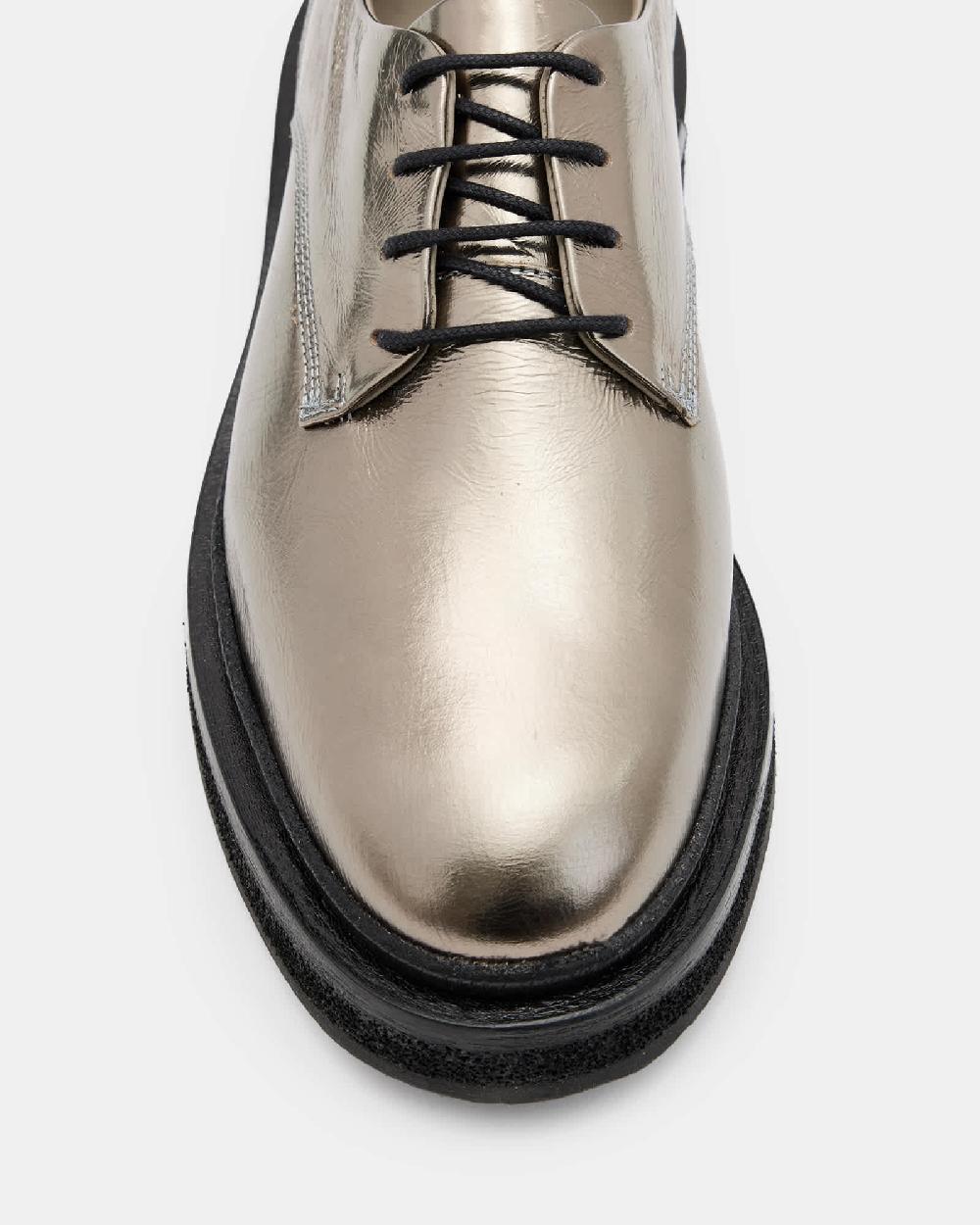 All Saints Escher Metallic Leather Lace Up Shoes Gunmetal Grey