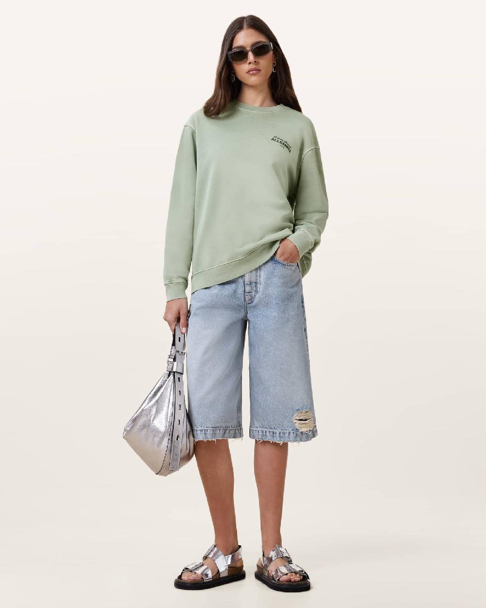 All Saints Etta Soleil Oversized Sweatshirt Abbey Stone Green