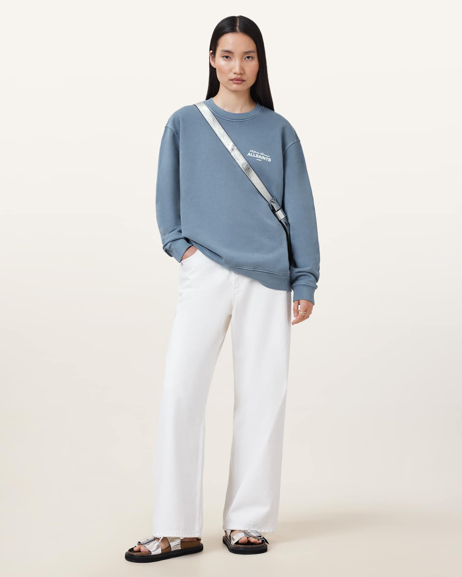 All Saints Etta Soleil Oversized Sweatshirt Flint Stone Blue
