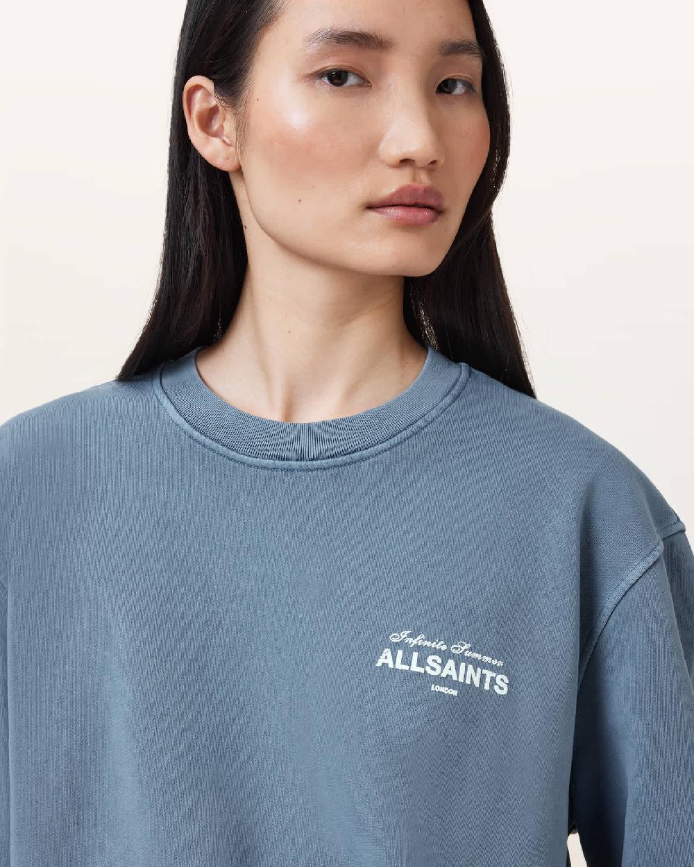 All Saints Etta Soleil Oversized Sweatshirt Flint Stone Blue
