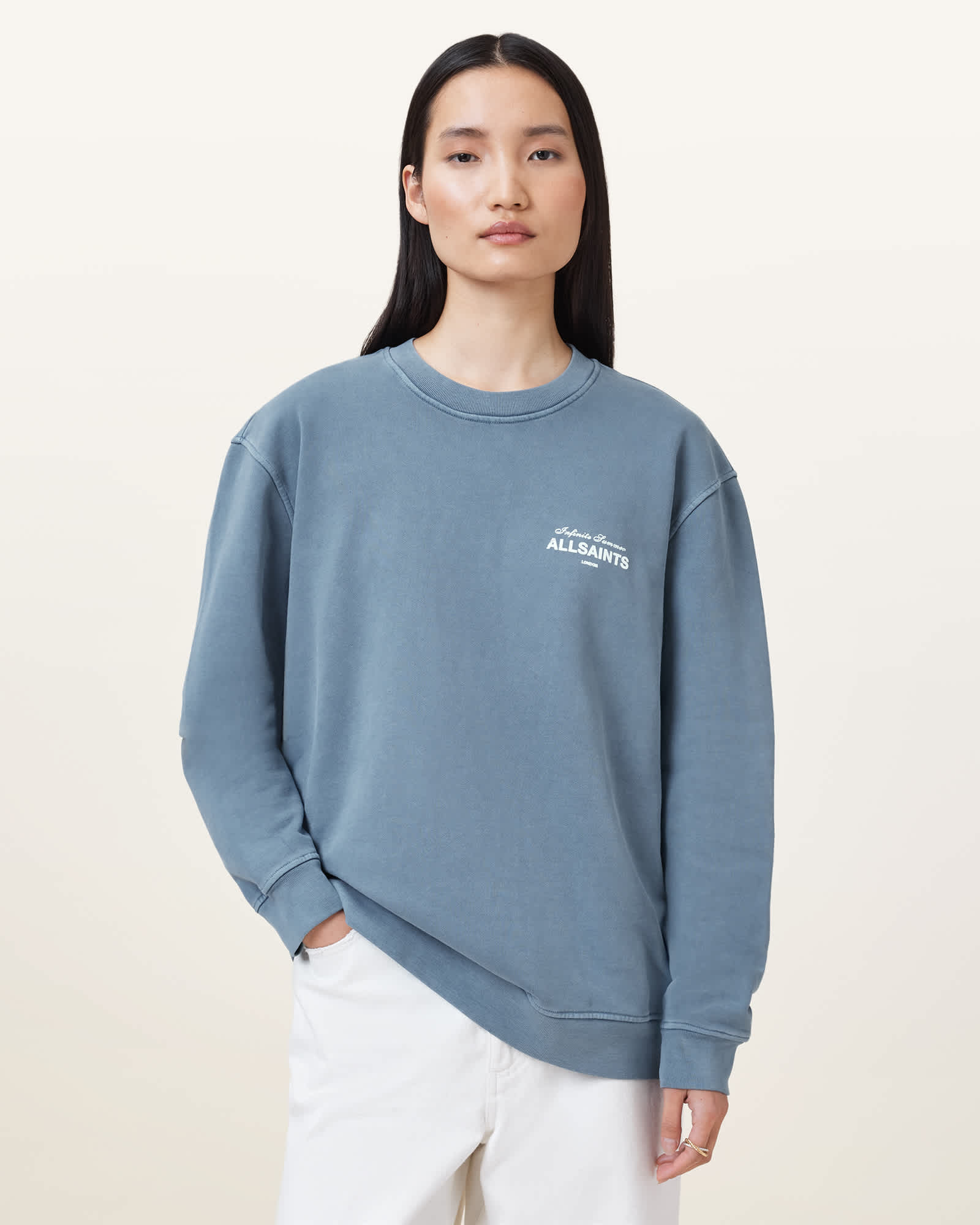 All Saints Etta Soleil Oversized Sweatshirt Flint Stone Blue