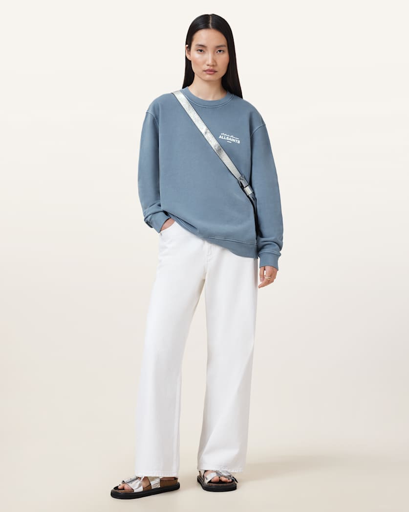 all saints Etta Soleil Oversized Sweatshirt Flint Stone Blue