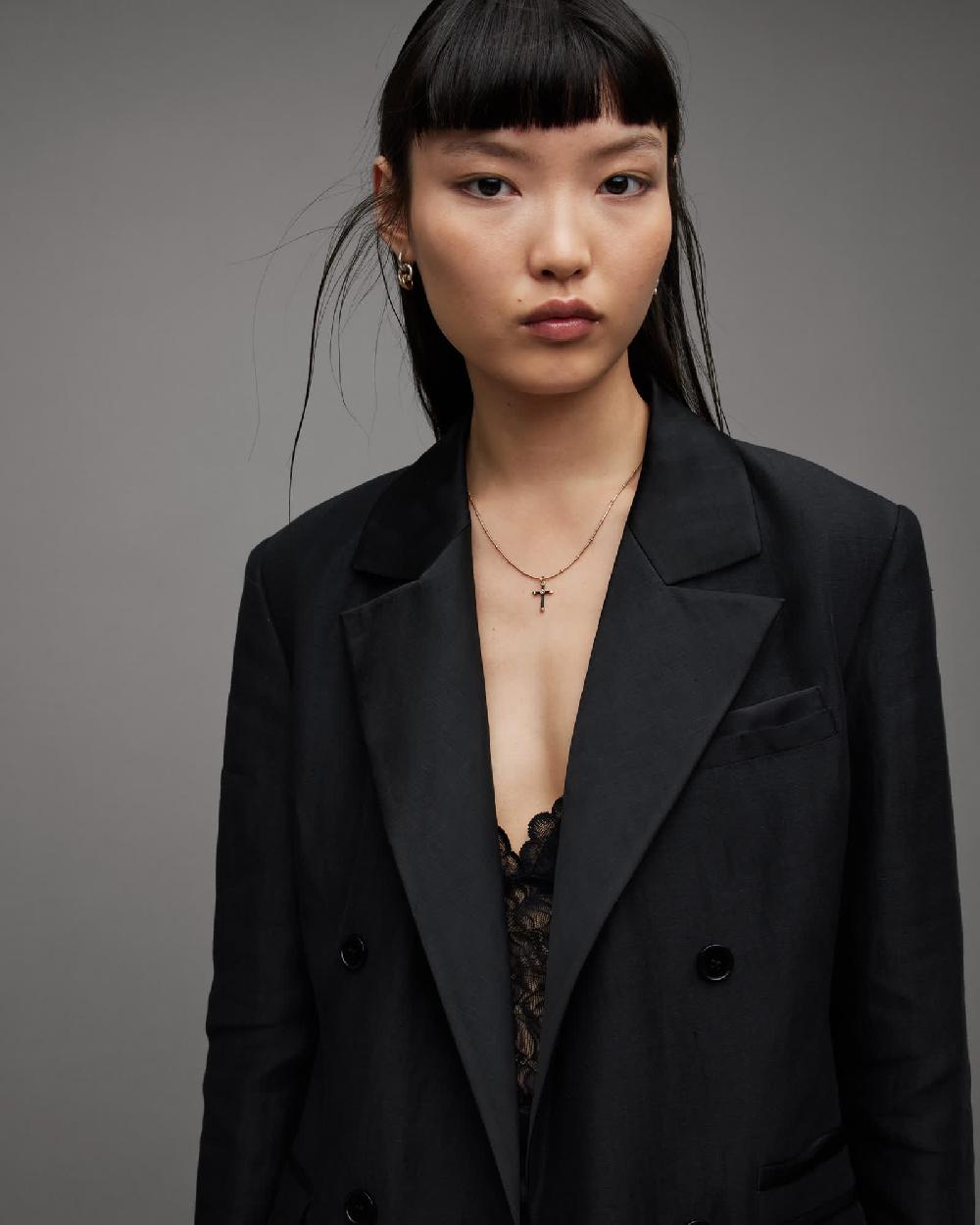 All Saints Eve Linen Blend Tailored Slim Fit Blazer Black