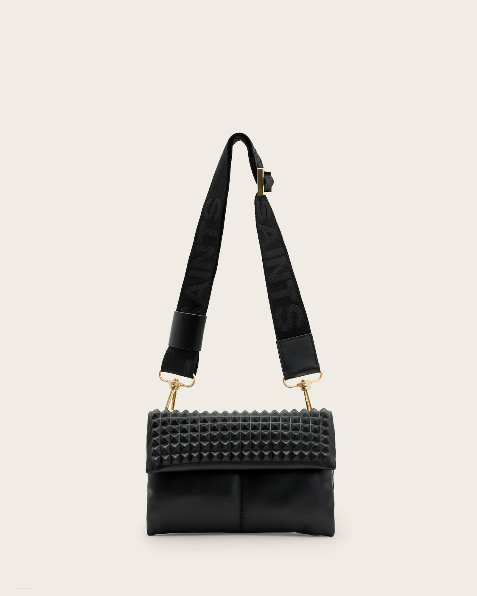 All Saints Ezra Leather Studded Crossbody Bag Black