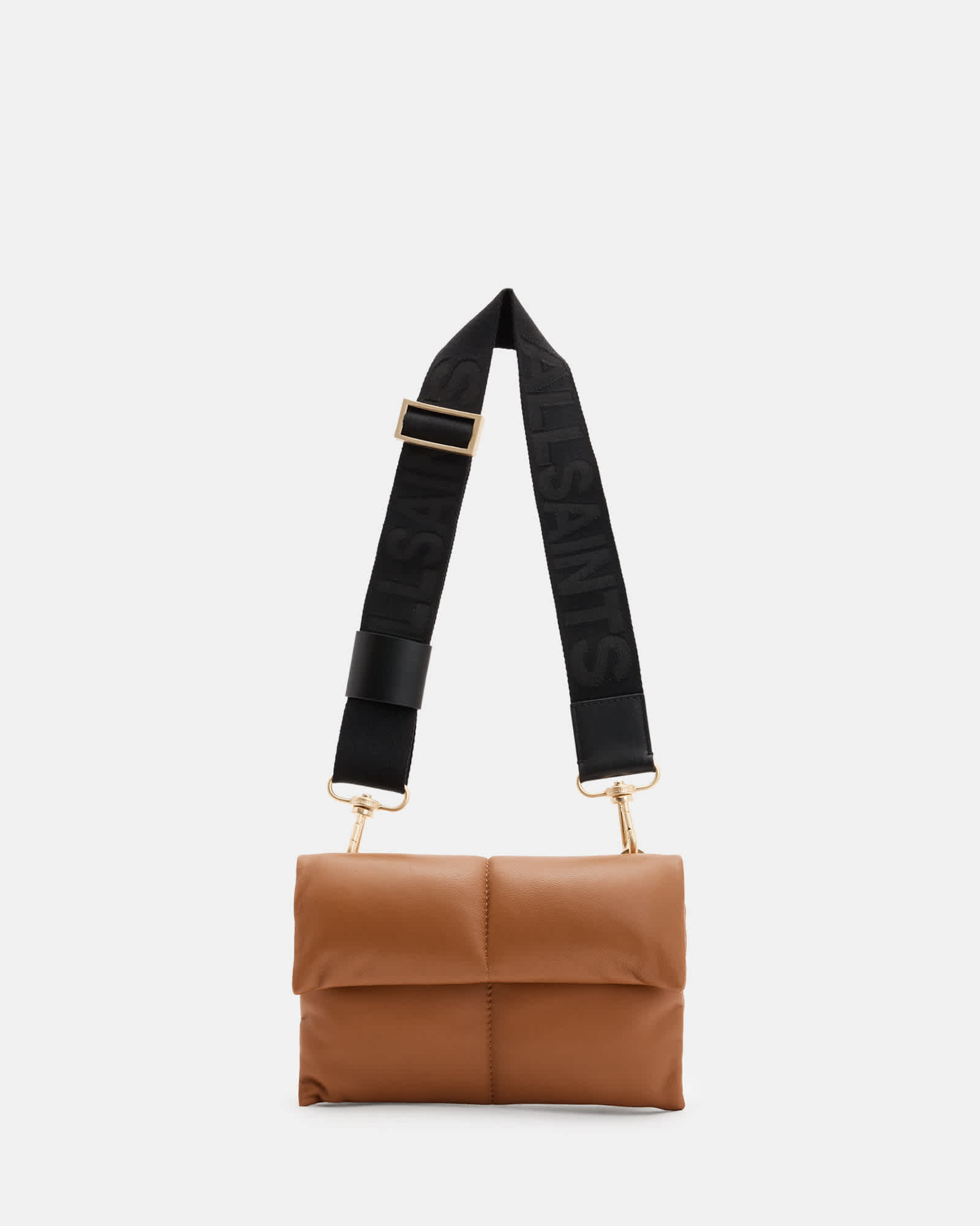 All Saints Ezra Quilted Leather Crossbody Bag Sepia Brown