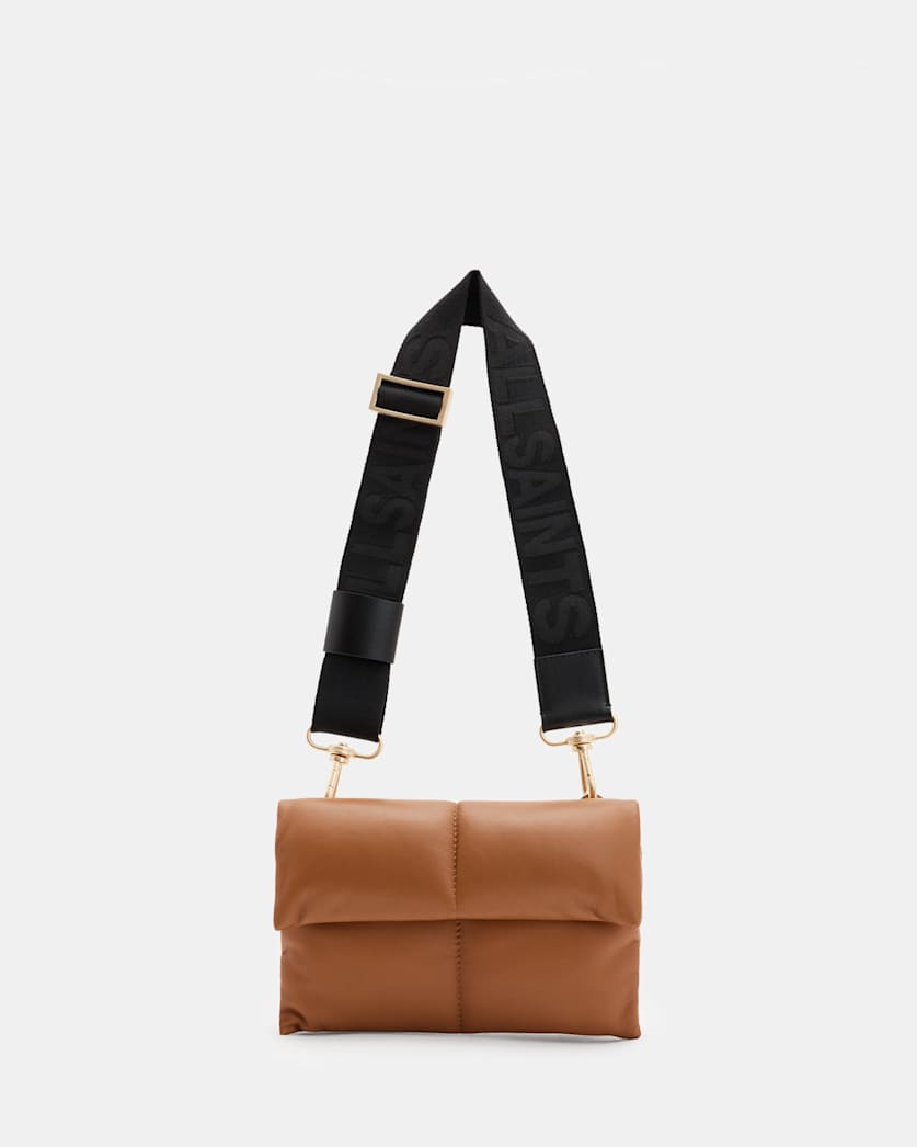 all saints Ezra Quilted Leather Crossbody Bag Sepia Brown