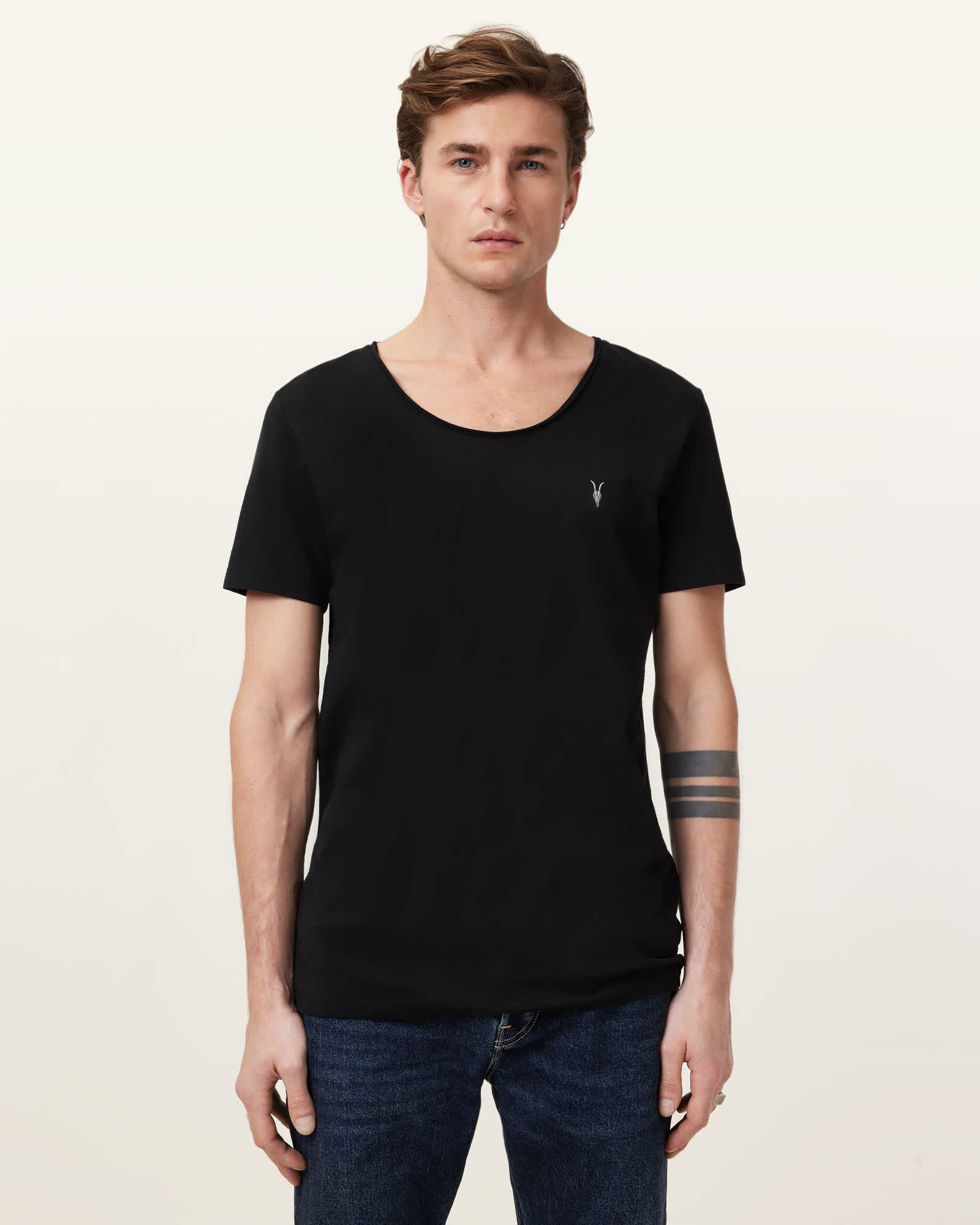 All Saints Faris Scoop Neck Slim Fit T-Shirt Jet Black
