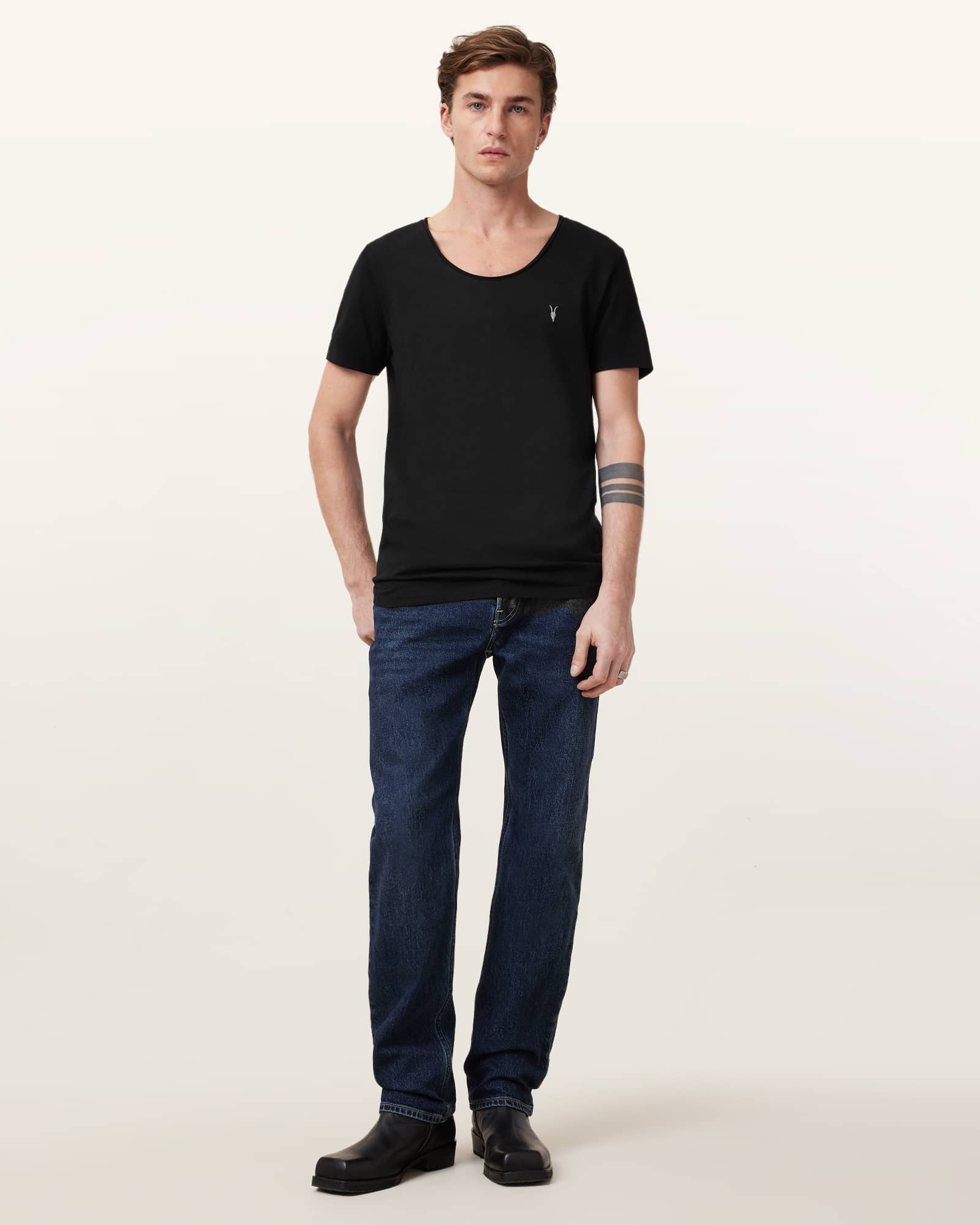All Saints Faris Scoop Neck Slim Fit T-Shirt Jet Black