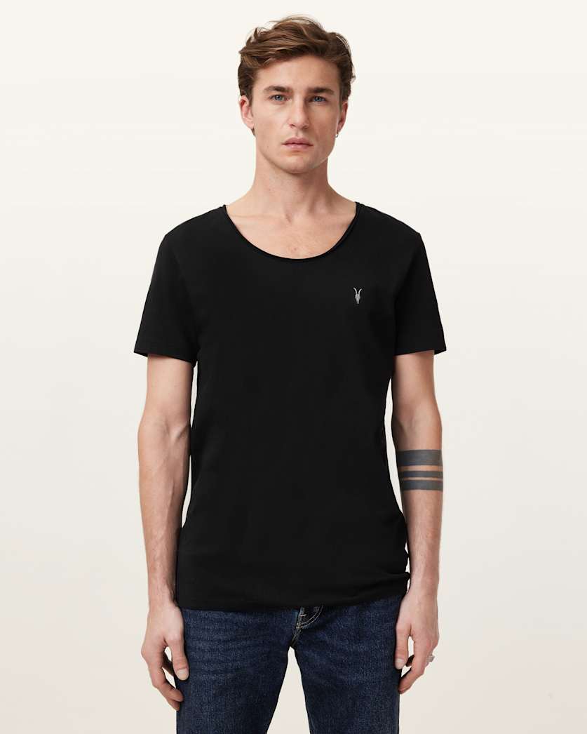 all saints Faris Scoop Neck Slim Fit T-Shirt Jet Black