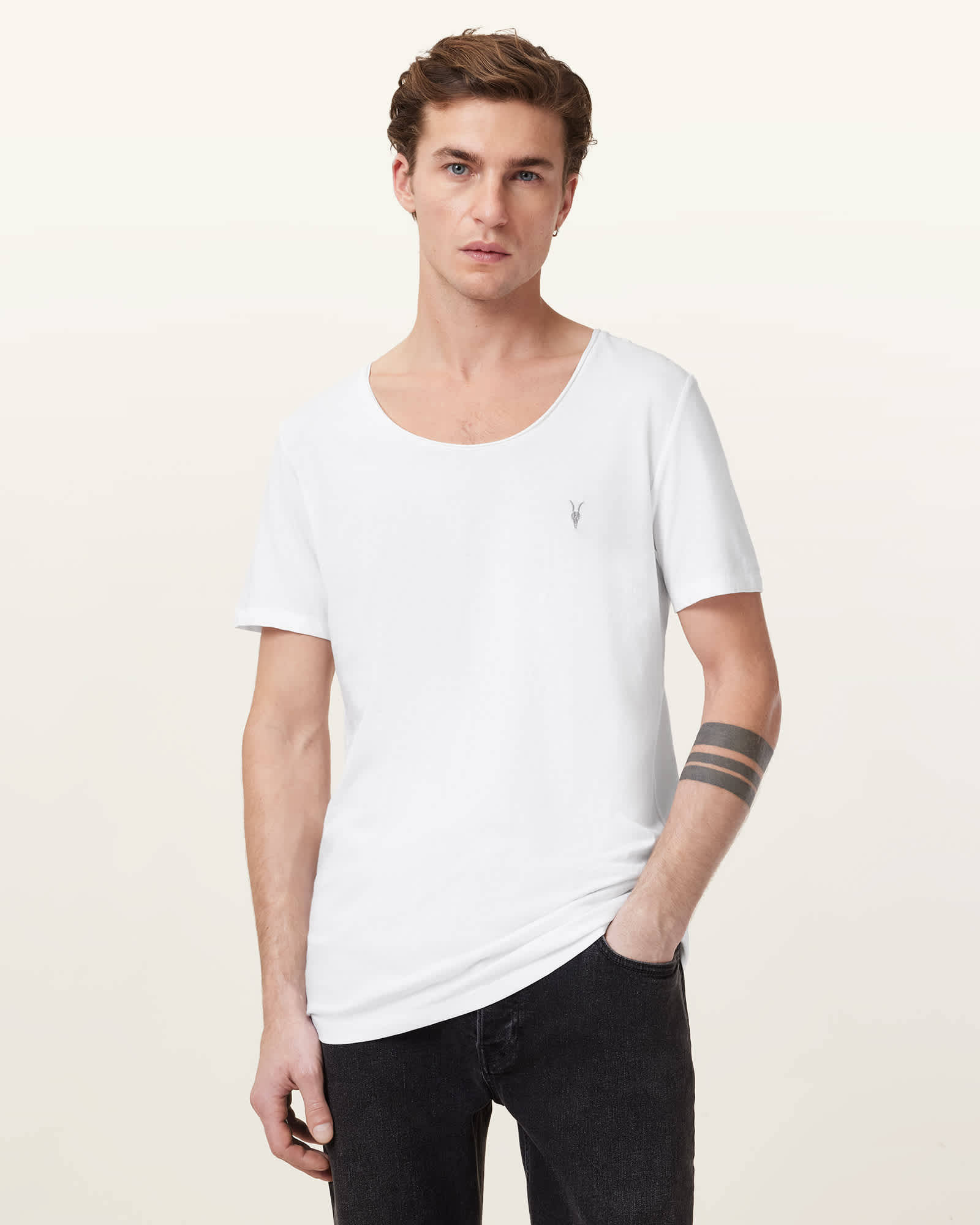All Saints Faris Scoop Neck Slim Fit T-Shirt Optic White