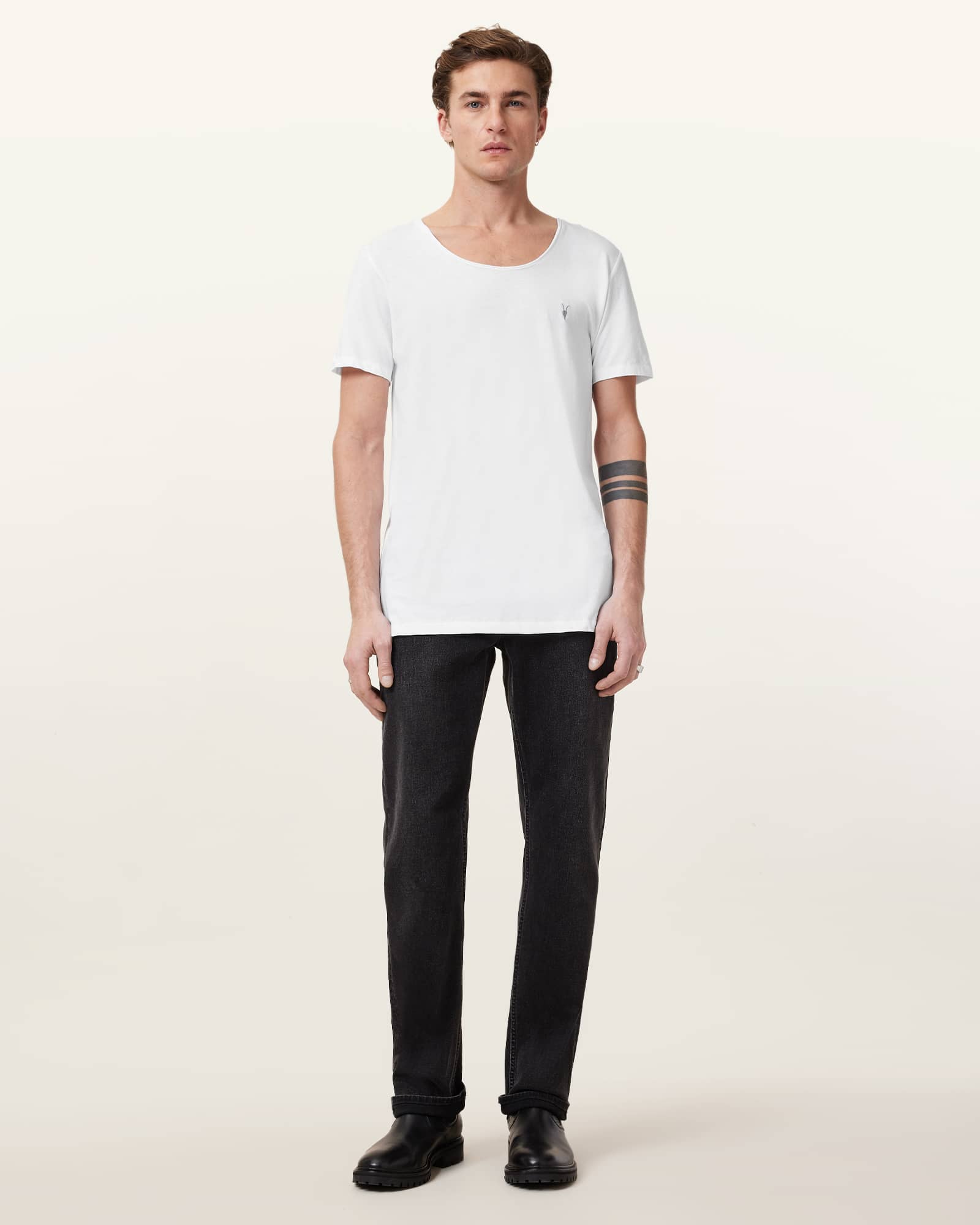 All Saints Faris Scoop Neck Slim Fit T-Shirt Optic White