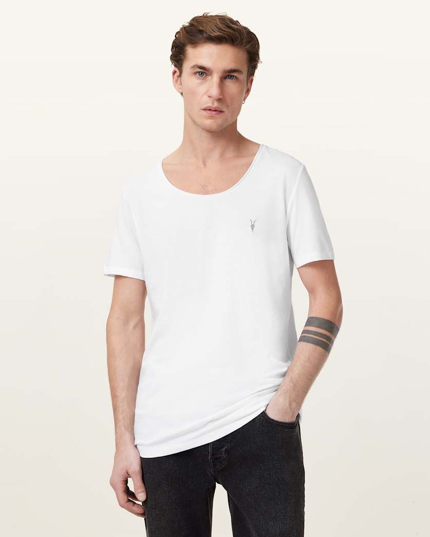 all saints Faris Scoop Neck Slim Fit T-Shirt Optic White