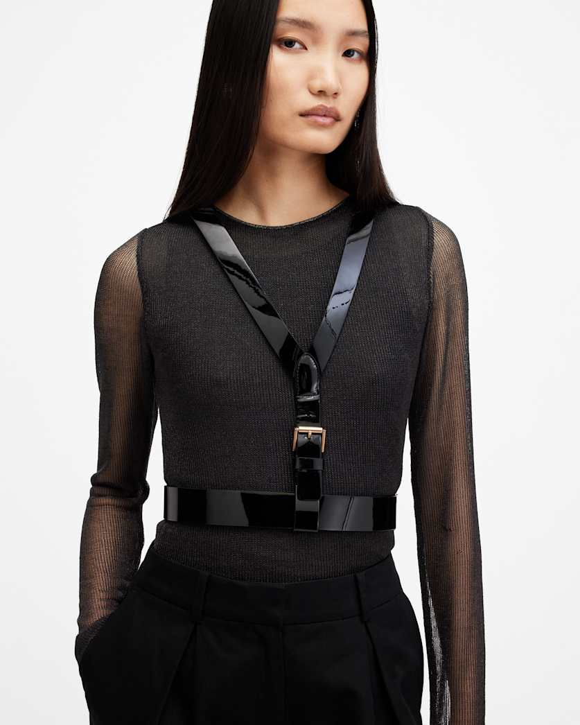 all saints Faye Leather Body Harness BLACK/WARM BRASS
