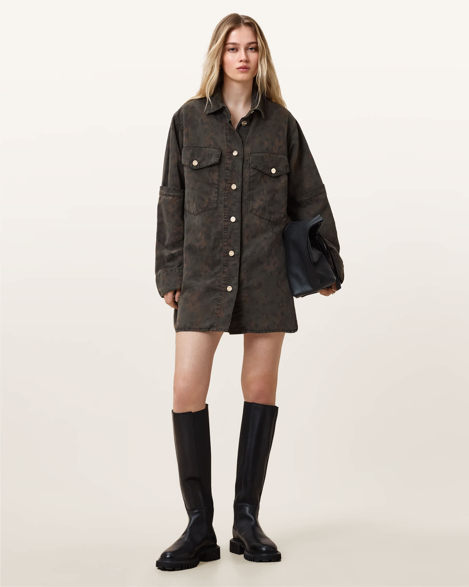 All Saints Faye Oversized Denim Shirt Dress Styx Leo Green