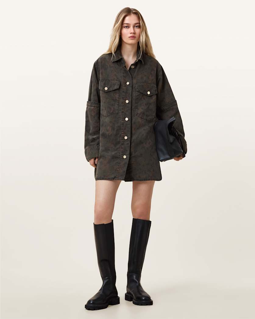 all saints Faye Oversized Denim Shirt Dress Styx Leo Green