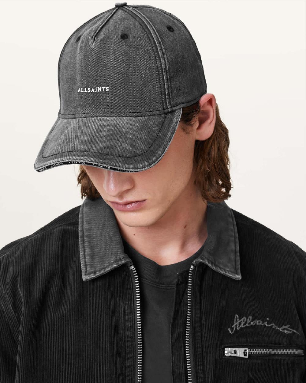 All Saints Felix Embroidered Baseball Cap Washed Black