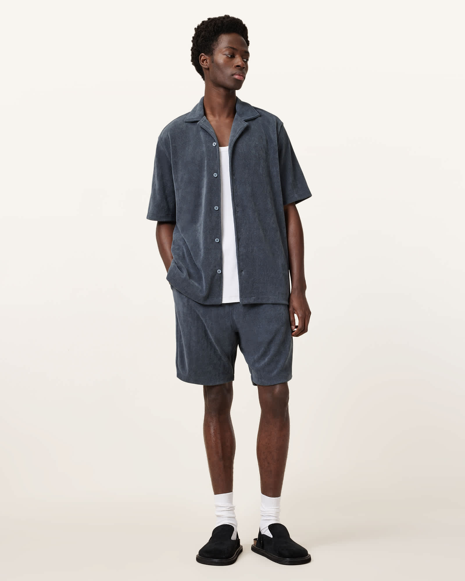 All Saints Felix Relaxed Fit Towel Shorts Pitched Blue
