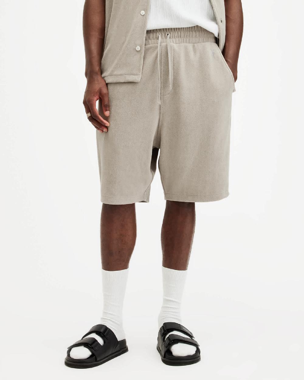 All Saints Felix Relaxed Fit Towel Shorts Stone Taupe