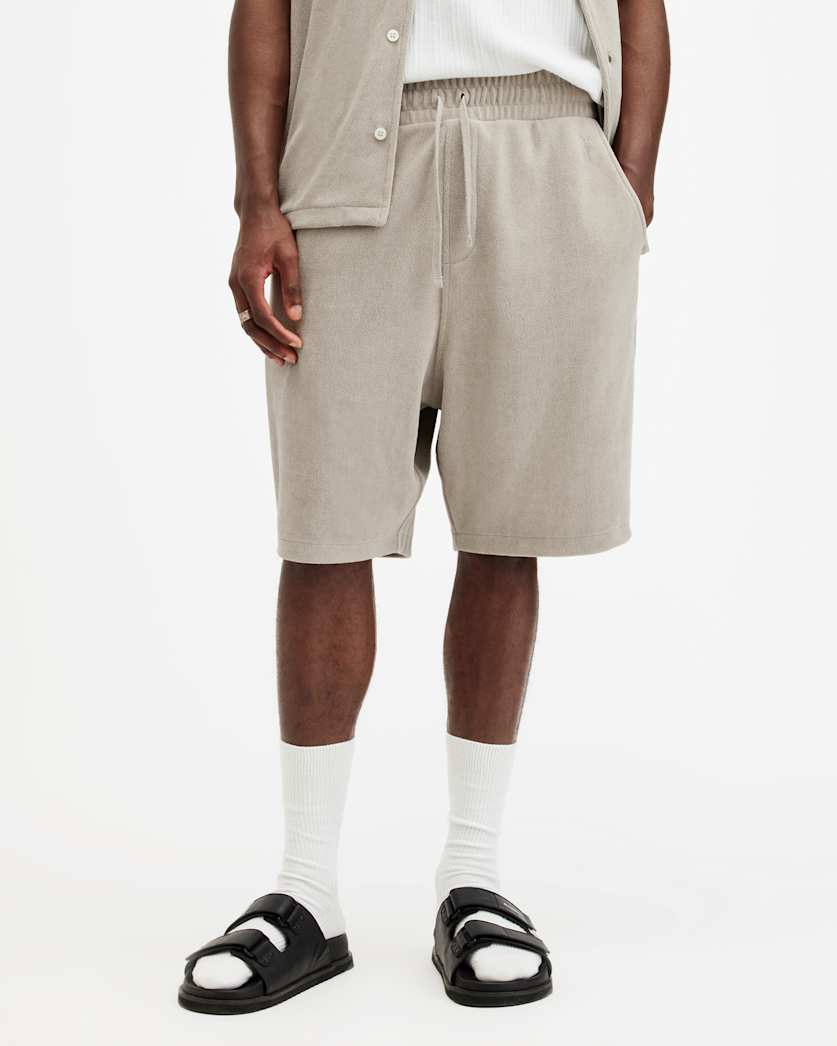 all saints Felix Relaxed Fit Towel Shorts Stone Taupe