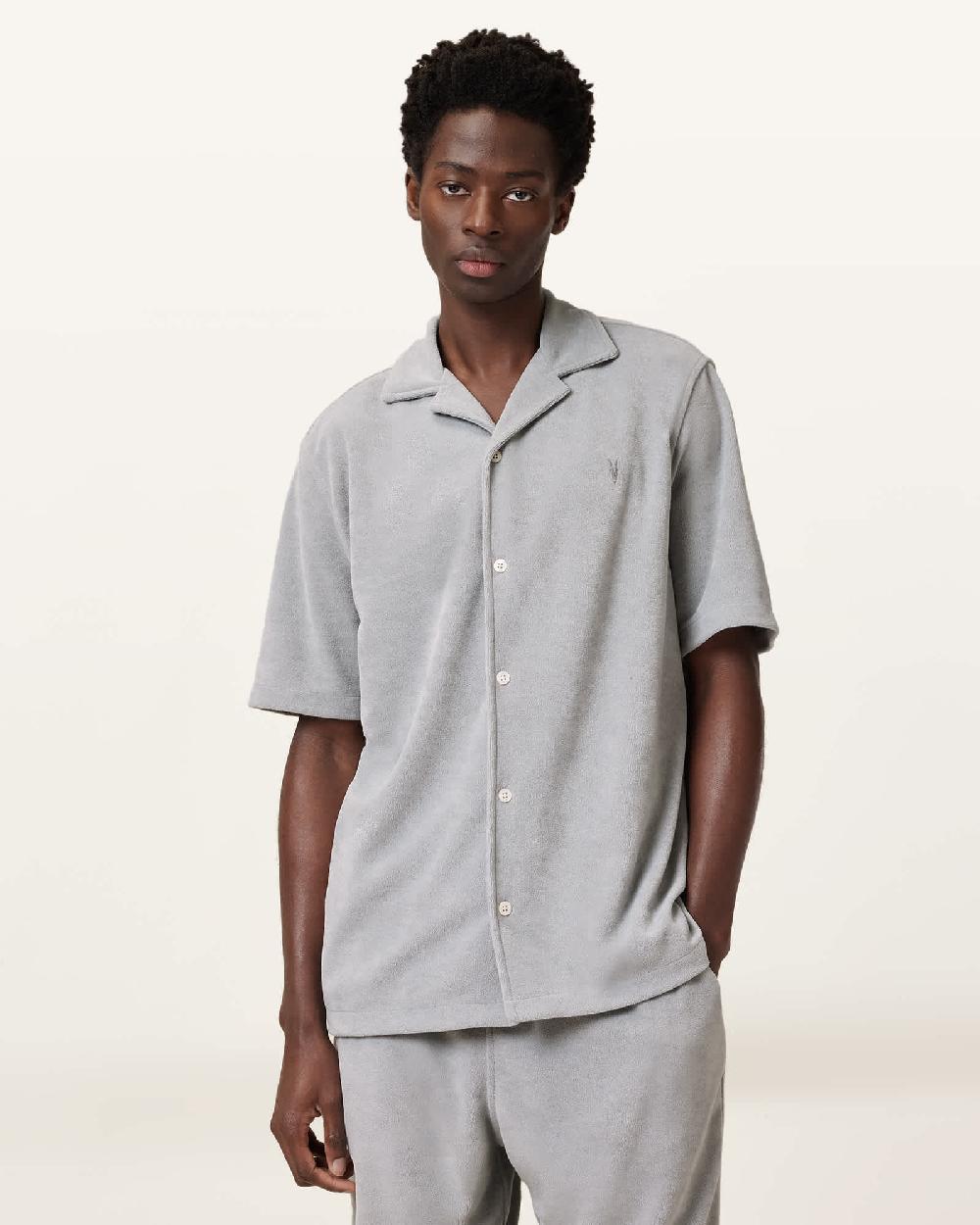 All Saints Felix Relaxed Towel Short Sleeve Ramskull Shirt Machine Grey