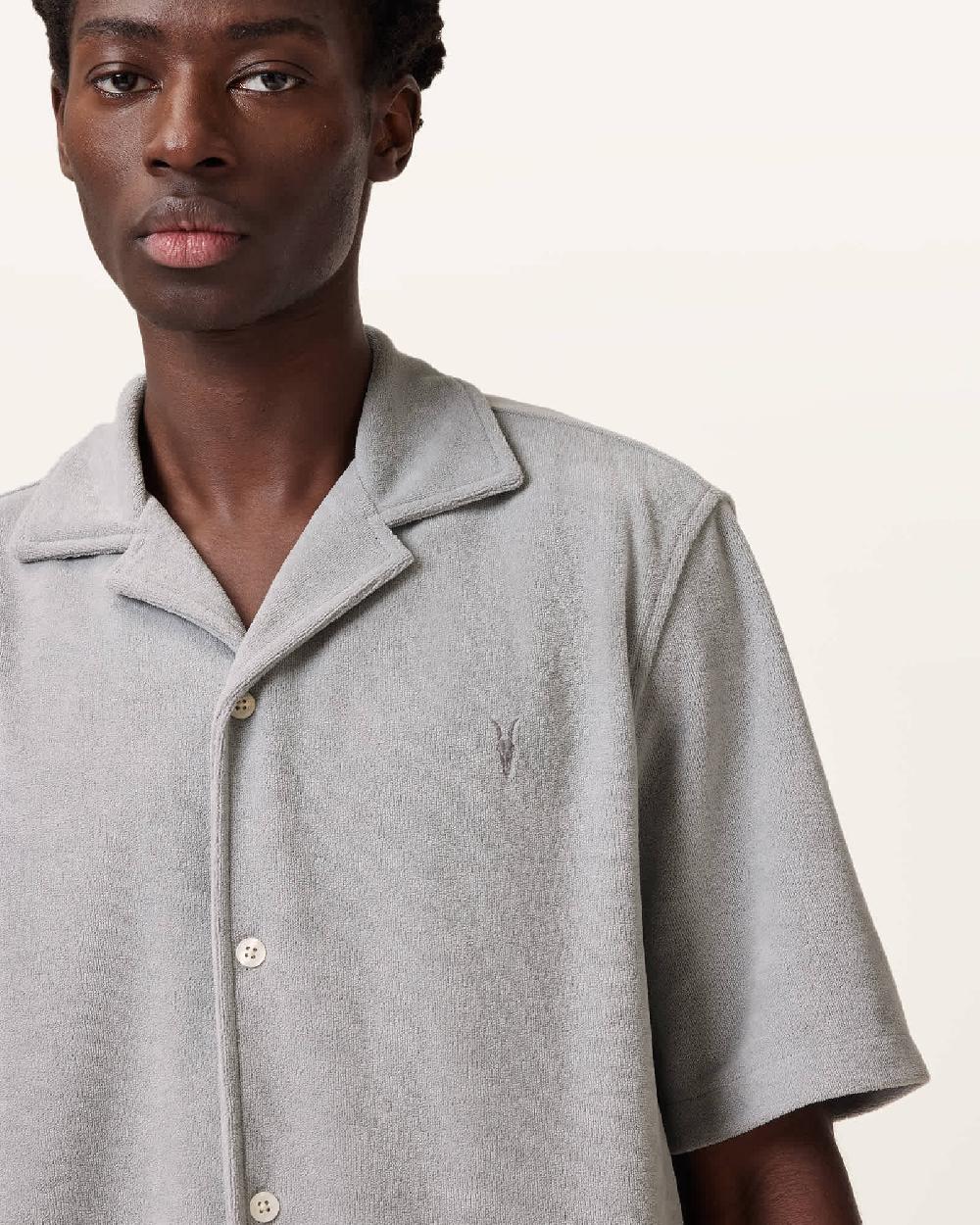 All Saints Felix Relaxed Towel Short Sleeve Ramskull Shirt Machine Grey
