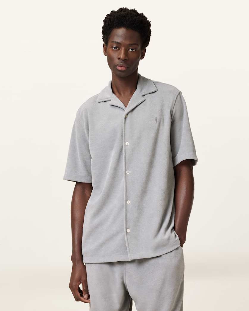 all saints Felix Relaxed Towel Short Sleeve Ramskull Shirt Machine Grey