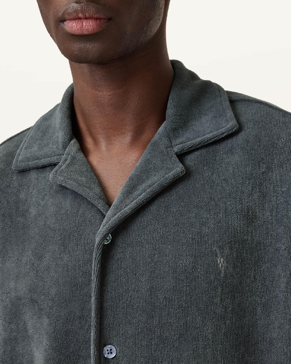 All Saints Felix Relaxed Towel Short Sleeve Ramskull Shirt Pitched Blue