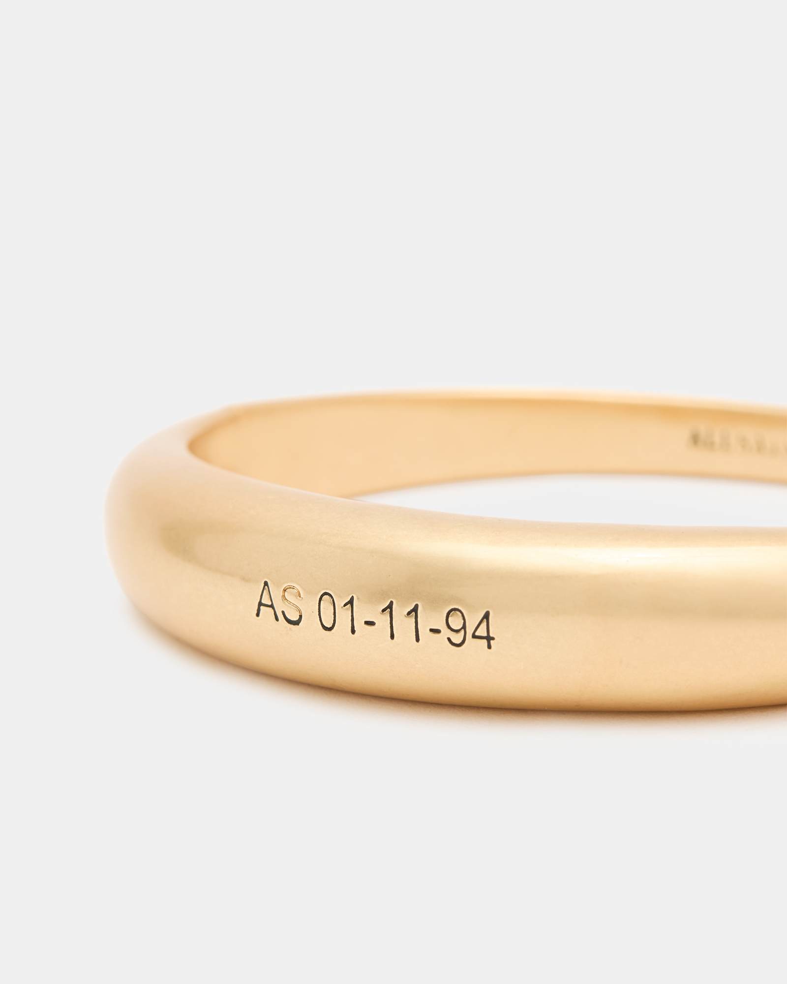 All Saints Fern Engraved Logo Hinged Bangle Bracelet Warm Brass