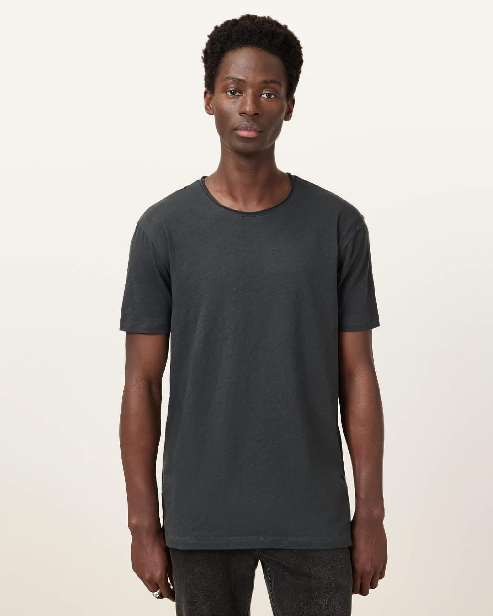 All Saints Figure Crew Neck Raw Edge T-Shirt Carter Grey