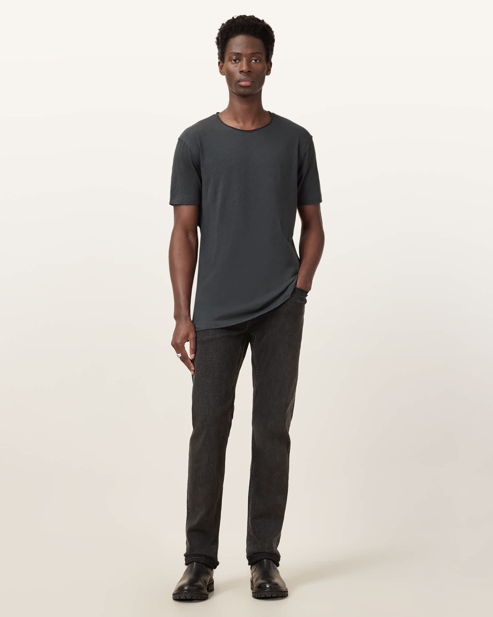 All Saints Figure Crew Neck Raw Edge T-Shirt Carter Grey