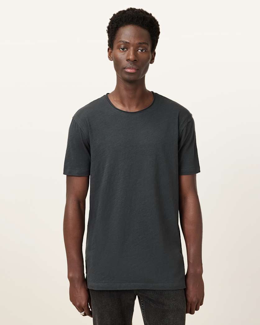 all saints Figure Crew Neck Raw Edge T-Shirt Carter Grey