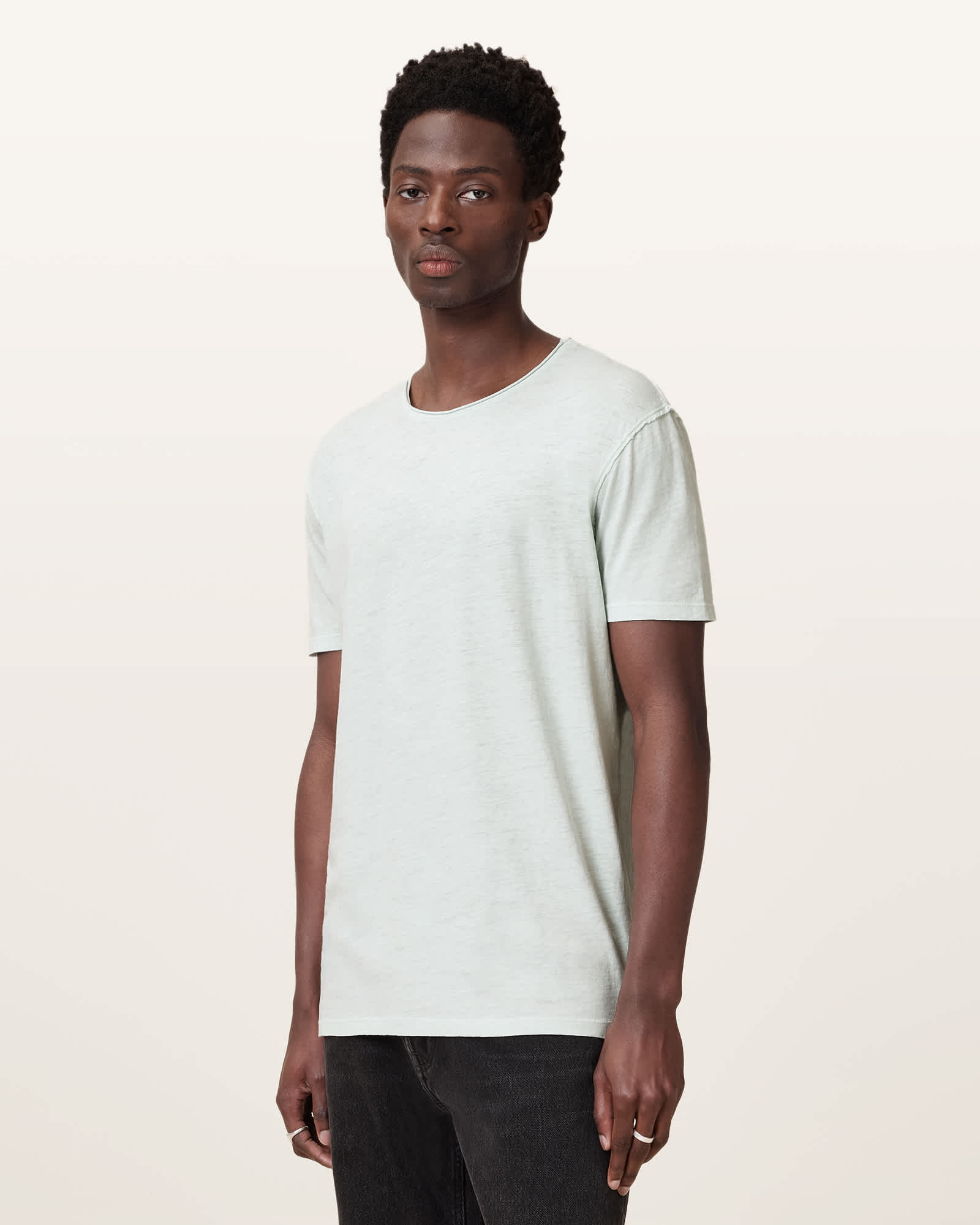All Saints Figure Crew Neck Raw Edge T-Shirt Foam Green