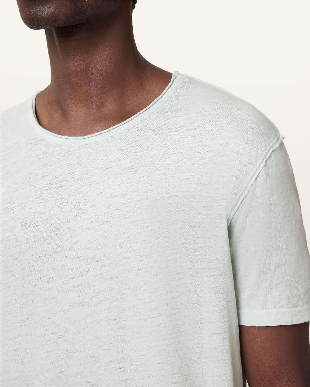 All Saints Figure Crew Neck Raw Edge T-Shirt Foam Green