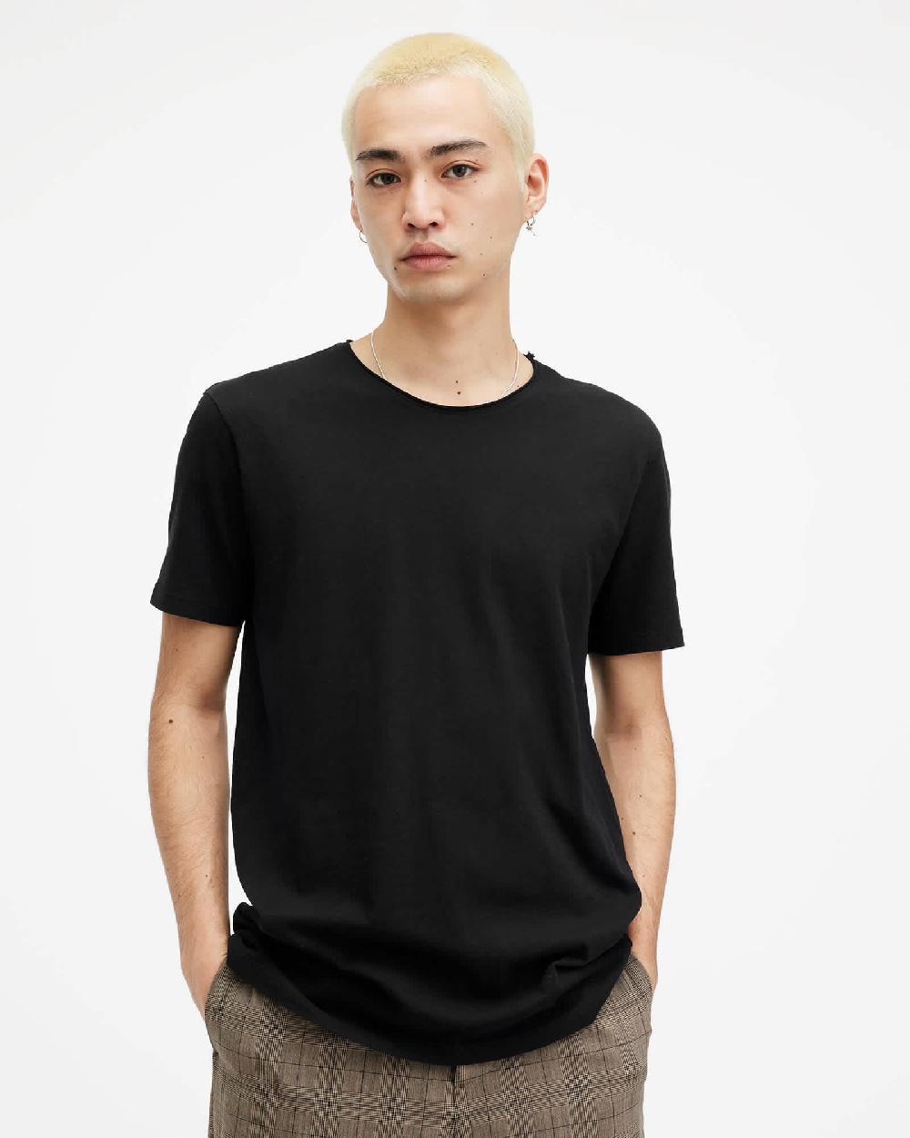 All Saints Figure Crew Neck Raw Edge T-Shirt Jet Black