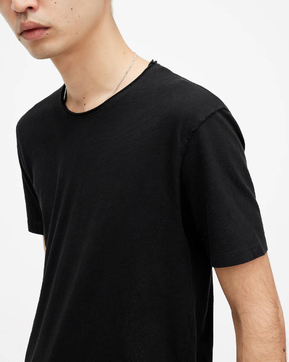 All Saints Figure Crew Neck Raw Edge T-Shirt Jet Black