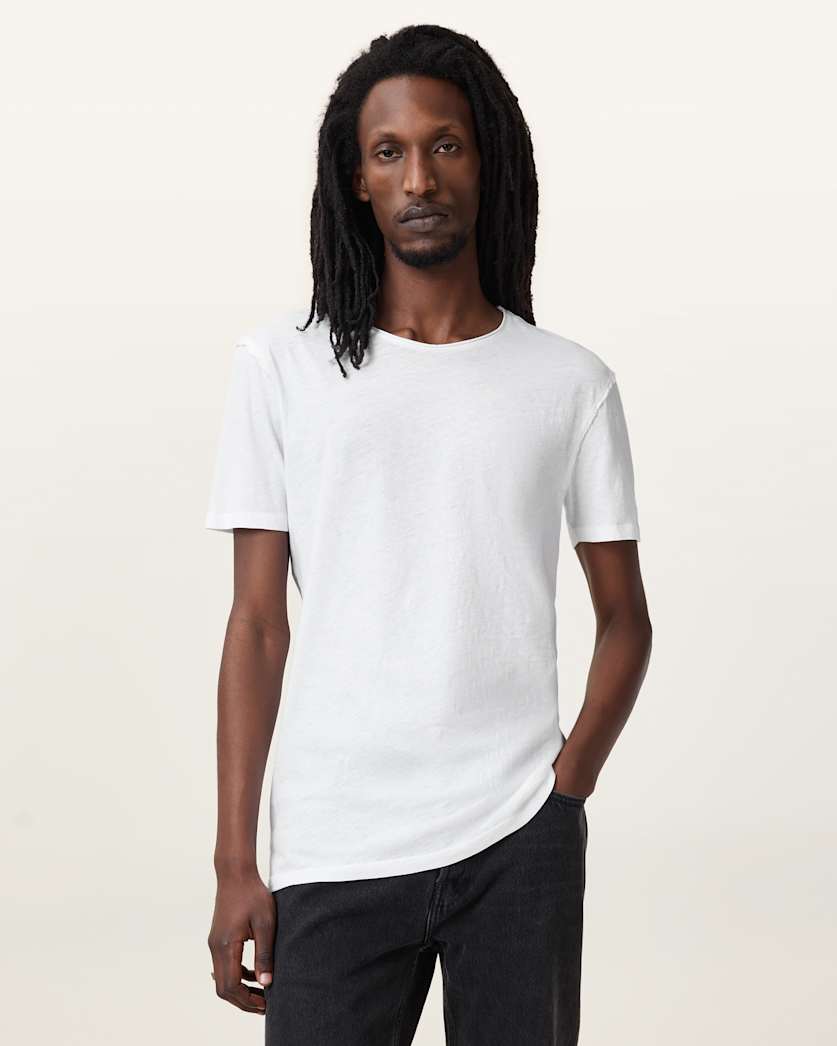 all saints Figure Crew Neck Raw Edge T-Shirt Optic White