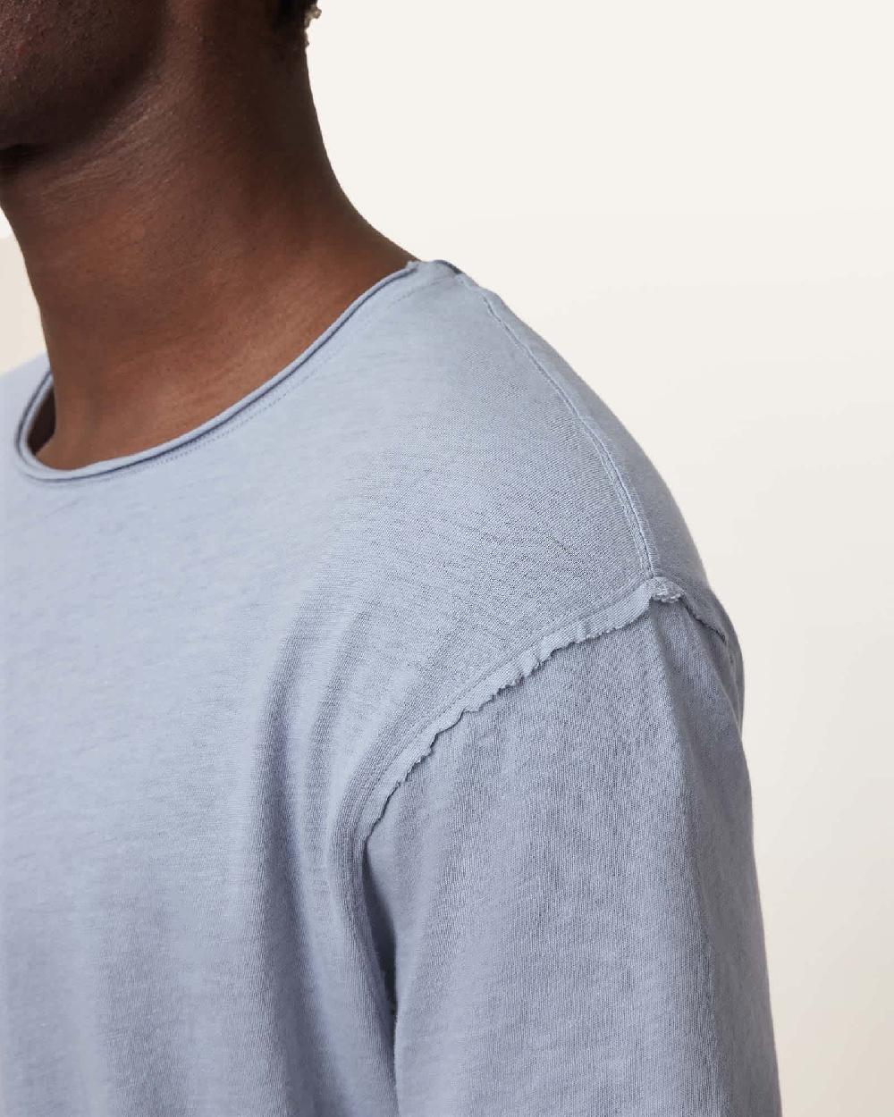 All Saints Figure Crew Neck Raw Edge T-Shirt Willow Blue