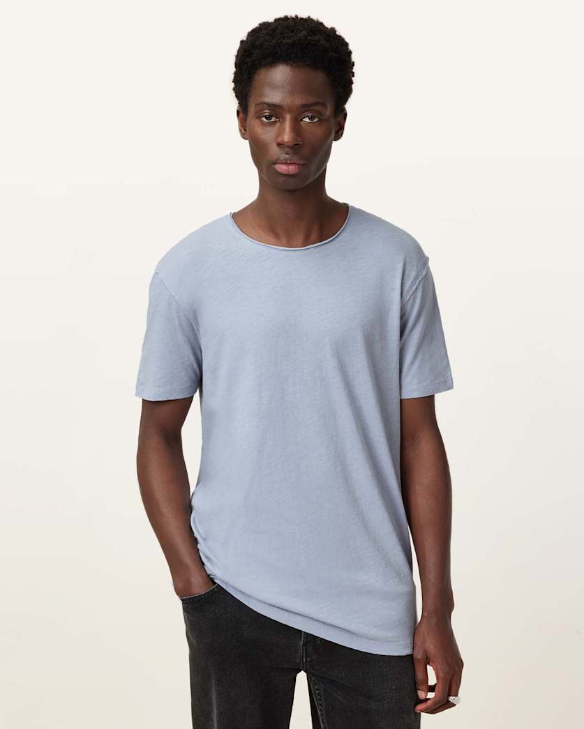 all saints Figure Crew Neck Raw Edge T-Shirt Willow Blue